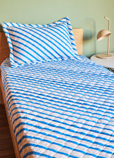 Jogo de Colcha Elástico Infantil - Listrado Anil